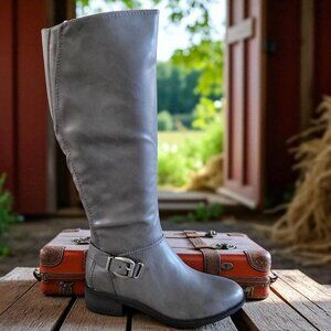 Baretraps Women's Sasson Faux Leather Dark Grey Tall Riding Boots SZ 6.5 M
